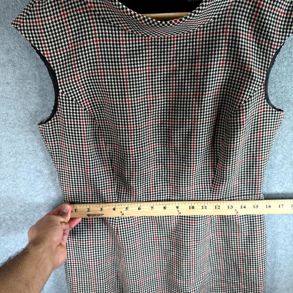Brooks Brothers Sheath Dress Women 8 Black‎ Red Wool Houndstooth Moon British - Picture 11 of 14